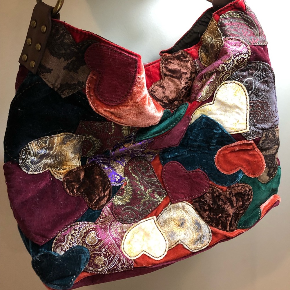Lucky Brand Patchwork Fabric Hearts Shoulder Bag